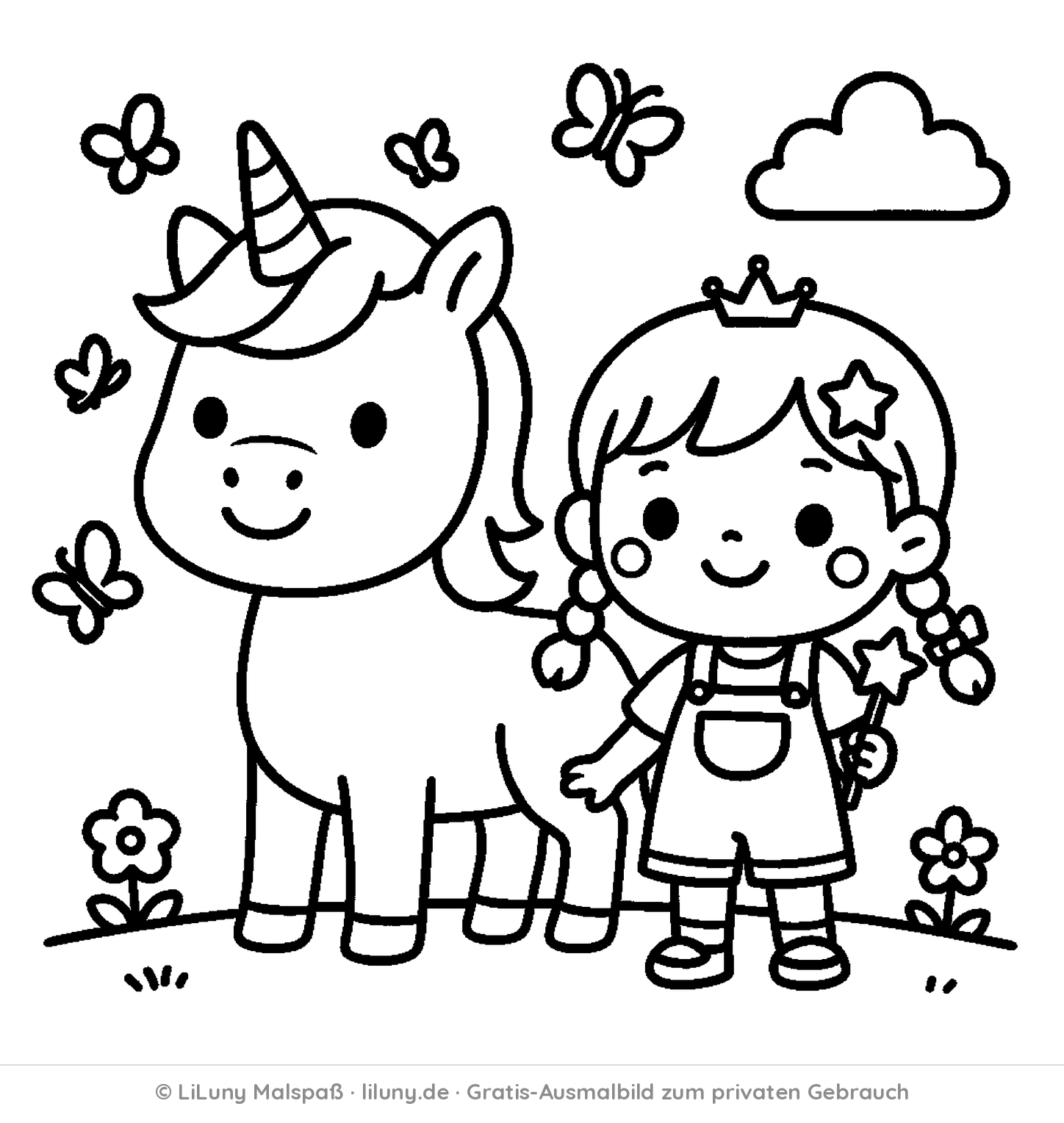 Einhorn-Ausmalbild kostenlos zum Ausdrucken